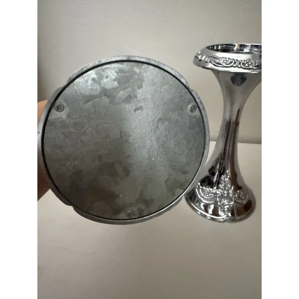 Vintage Baroque Style Cast Aluminum‎ Pillar Taper Embossed Candlesticks Pair